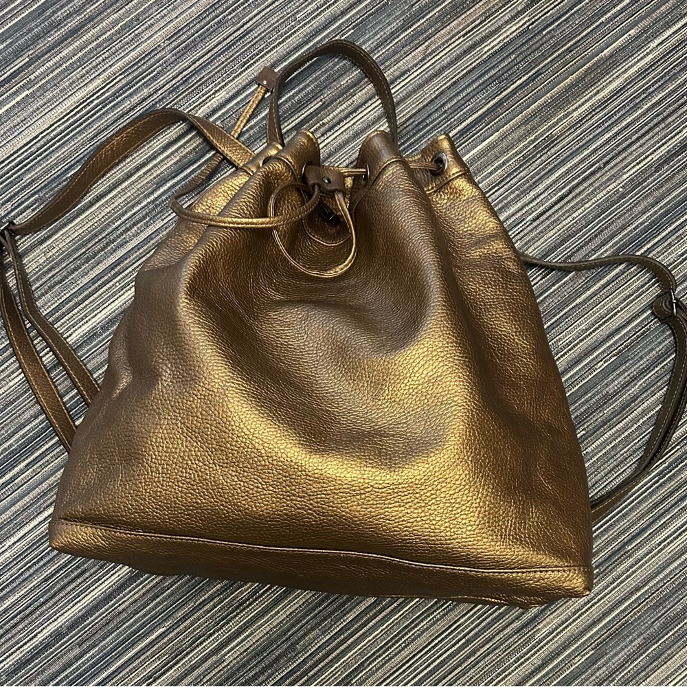 Alberta DiCanio Luxury Italian Leather Large Backpack in Bronze Metallic Pebble